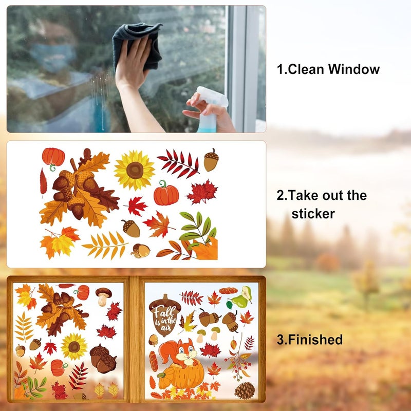 i-Beeboo Fall Window Clings for Glass Thanksgiving Clings Decor for Windows Autumn Clings for Windows Fall Window Stickers Thanksgiving Autumn Home Office Decorations for Indoor Outdoor, School Home Supplies - Image 5